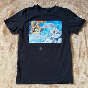 Vintage 90s Space‎ Jam Looney Tunes Bugs Bunny Black T-Shirt Size Small